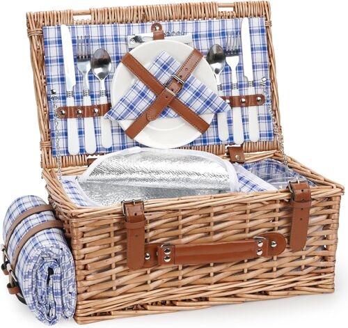 Ulteronixshop-Panier De Pique-Nique En Osier Pour 2 Personnes Avec Couverture De Pique-Nique Imperméable Et Grand Compartiment Isotherme Pour Pique-Nique, Panier De Pique-Nique Avec Kit De Couverts P