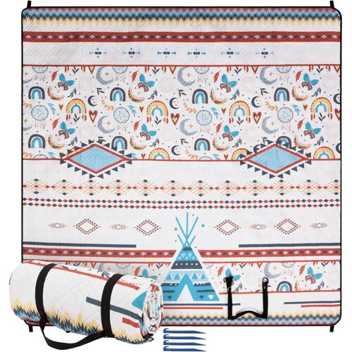 Ulteronixshop-Couverture Pique Nique - Tapis Extérieur Impermeable Lavable Pliable 200x200 Pour Plage Camping Car Jardin - Grande Nappe De Picnic Exterieur Plaid De Sol Avec 4 Piquets
