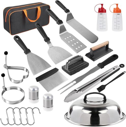 Ulteronixshop-Lot de 23 couverts pour barbecue avec spatule, presse à viande pour extérieur Teppanyaki