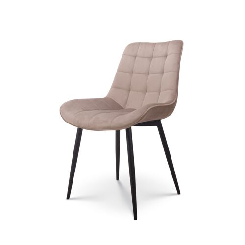 Chaise Moderne en Tissu Velours Couleur Beige avec Pieds en Métal