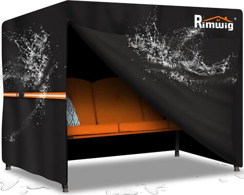 Ulteronixshop-Housse imperméable et résistante pour balancelle de jardin 3 places ¿ Coupe-vent et anti-UV ¿ 215 x 125 x 170 cm ¿ Noir