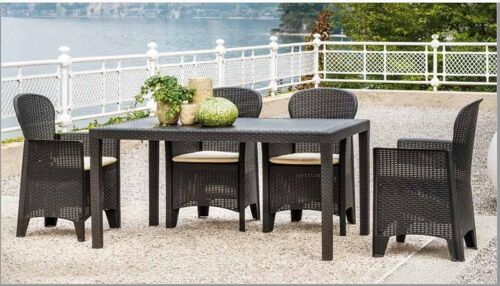 Ulteronixshop-Table D'extérieur Portici, Étagère À Manger Rectangulaire, Table De Jardin Polyvalente Effet Rotin, 100% Made In Italy, 150x90h72 Cm, Anthracite