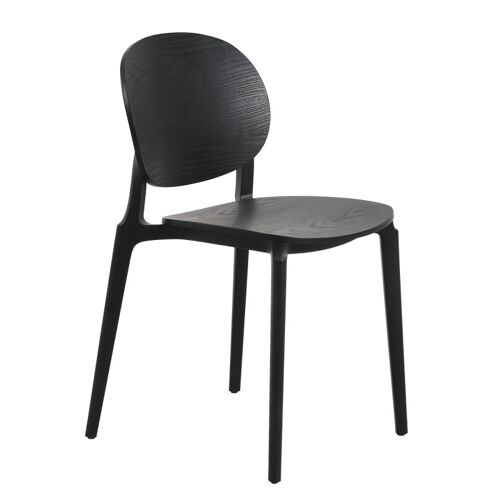 Chaise noire en résine, assise et dossier en Bois naturel teinté