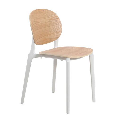 Chaise blanche, assise et dossier en Bois naturel