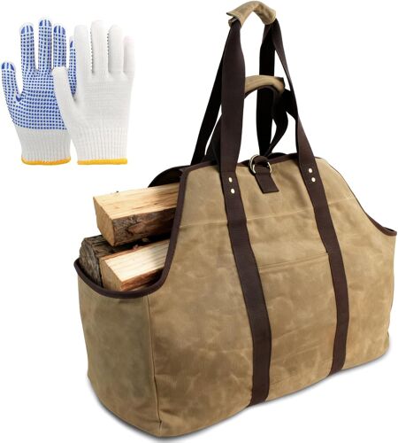 Ulteronixshop-Grand panier à bois de cheminée, 60 x 30 x 50 cm, avec gants, pour transporter et ranger le bois de chauffage