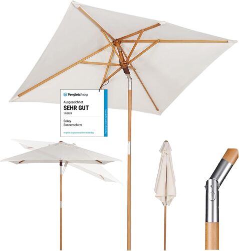 Ulteronixshop-Parasol Rectangulaire en Bois 200x150 cm pour Marché/Jardin ¿ UV50+ Inclinable avec Toile Recyclée GRS Créme