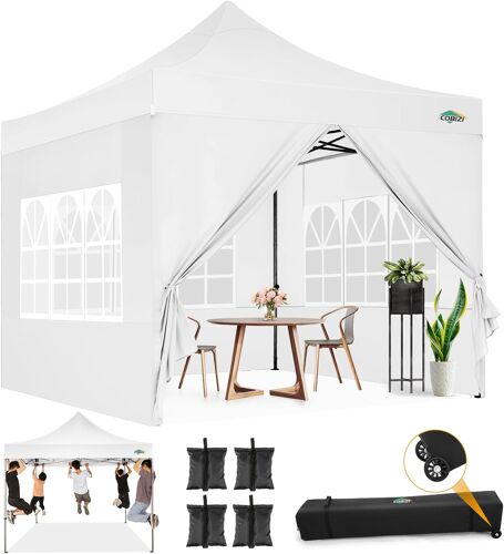 Ulteronixshop-Barnum Tonnelle Pliant 3x3 Professionnel Solide Uv 50+ Pop Up Barnum 3 Réglables En Hauteur Tonnelle De Jardin Protection Contre Le Froid Avec 4 Murs Et 4 Sacs De Sable, Blanc