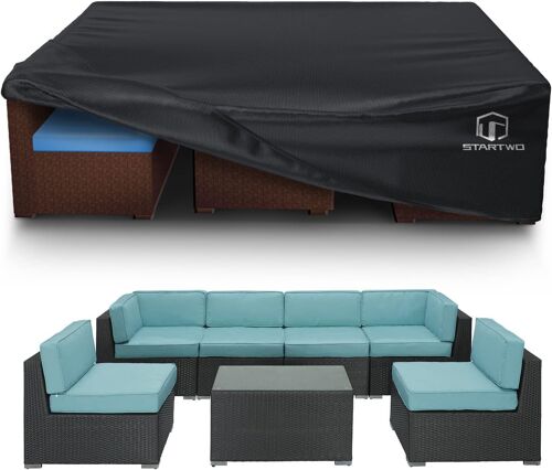 Ulteronixshop-Startwo Housse Imperméable, Robuste, Anti-Uv Et Résistante Aux Déchirures, Pour Salon De Jardin Modulable, Ensemble De Chaises/Table De 7 À 12 Places, 274,3 X 208,3 X 71,1 Cm, Noir