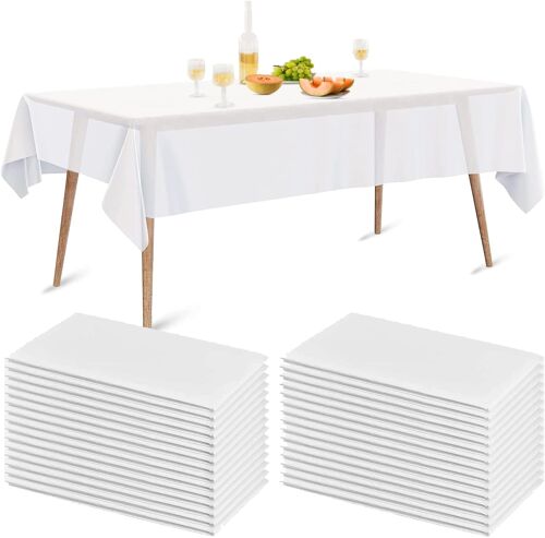 SUBZONAL-Lot de 20 Nappes Jetables, 150 x 240cm Nappes Imperméable en PEVE Jetables Rectangulaires Nappe Blanche Couverture de Table de Fête pour Pique-Nique Barbecue, Mariages, Banquet
