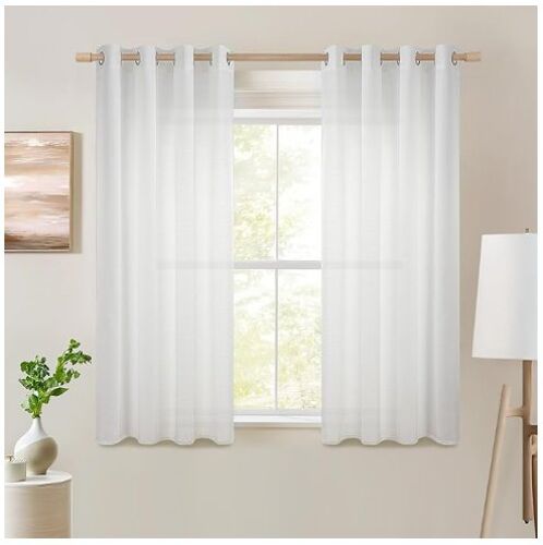 Topfinel Lot De 2 Rideaux Translucides En Lin, Semi-Transparents, Verticaux, Avec ?illets, Pour Salon, Chambre, Cuisine, Séjour, 140 X 145 Cm, Blanc