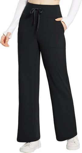 Ulteronixshop-Pantalon De Survêtement À Jambe Droite Doublé En Polaire Avec Poches Pour Femme - Pantalon De Jogging Taille Haute Avec Cordon De Serrage