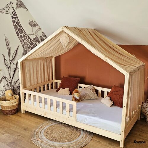 Ulteronixshop-Ciel de lit cabane,100x350 cm, Coton Biologique Beige, décoration pour Chambre bébé ou Enfant. Inclus : 1 Toile lit cabane; 1 Feuille de décoration et Les Attaches Pratiques.