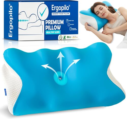 Ulteronixshop-Oreiller Ergonomique Cervical À Mémoire De Forme - Oreiller Orthopedique - Coussin Cervicales Douloureuses - Coussin Nuque - Anti Ronflement & Anti Douleurs - Confort - Housse Lavable 