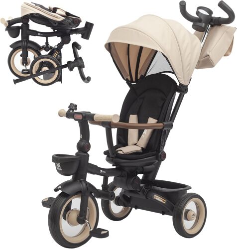 Subzonal-Tricycle Évolutif Bébé Sami Pliable Avec Siège Pivotant À 360° Vélo 2 Ans - Poussette Bébé, Coulisseaux Jouet, 1-5 Ans Ou 25 Kg - Lumière, Capote Extensible Et Poignée Parentale (Beige)