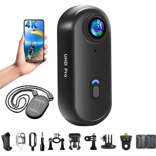 MEVRONISSHOP-Nouvelle Version Mini Caméra Sport 4K WiFi Camera de Poche pour Casque Camera Vlog Pieton Étanche jusqu'à 30M pour Les Passionnés d'Aventure Accessoires Multifonctions