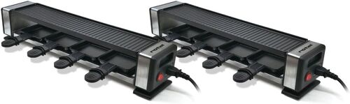 Ulteronixshop-1124050 Lot de 2 appareils à raclette connectables, appareils de chacun 4 pers, Machine à raclette, raclette Party, Acier Inoxydable, Fonte d'aluminium, Plastique, 49,7 x 10,5 x 10,1 cm