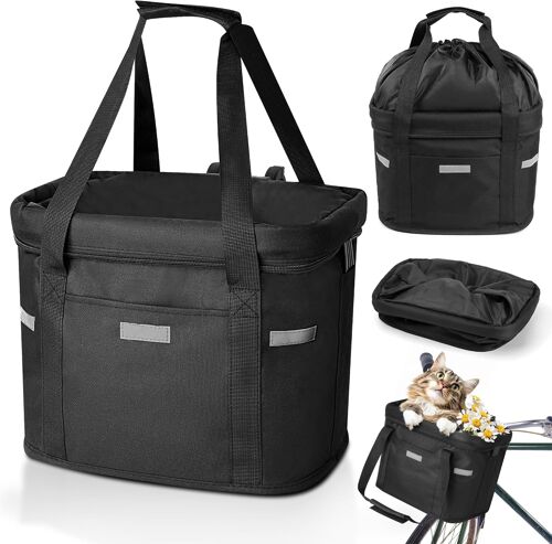 Subzonal-Panier Velo Avant, Panier Velo Chien Amovible Panier Polyvalent De Poignée De Bicyclette Panier À Vélo Avant Pliable Pour Vtt, Animaux De Compagnie, Shopping, Camping Et Plein Air - Noir