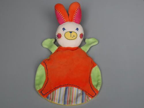 Doudou lapin plat Takinou orange vert blanc jaune