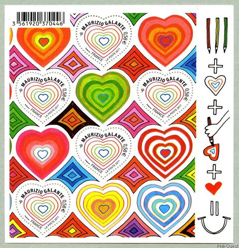 Saint Valentin : Coeurs Du Couturier Maurizio Galante Bloc Feuillet 131 Année 2011 N° 4528 Yvert Et Tellier Luxe