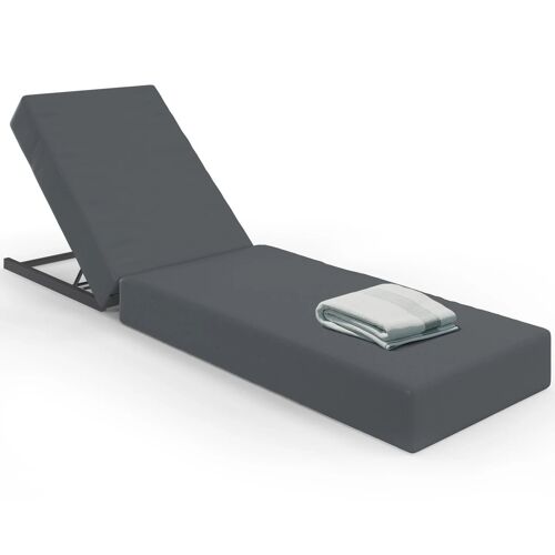 Lit De Piscine, Bain De Soleil Confort Dossier Métal Inclinable 4 Positions Et Matelas Gris