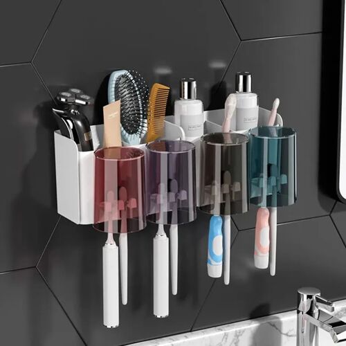 Porte-brosse à dents mural, porte-brosse à dents adhésif, porte-brosse à dents multifonctionnel pour salle de bain