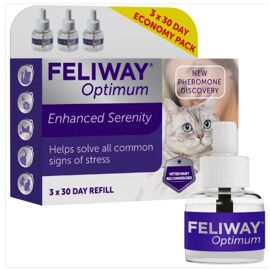 Feliway Optimum - Anti-Stress Pour Chat - Complexe De Phéromones Apaisantes Pour Une Sérénité Renforcée - Pack Économique 3 Recharges (3x30 Jours)