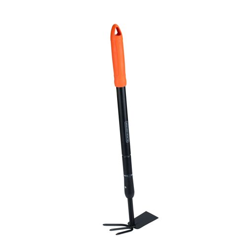 BLACK+DECKER Râteau avec Houe Jardinage Outillage - Réglable en Longueur 66-101 CM - Cultiver et Désherber - Noir/Orange
