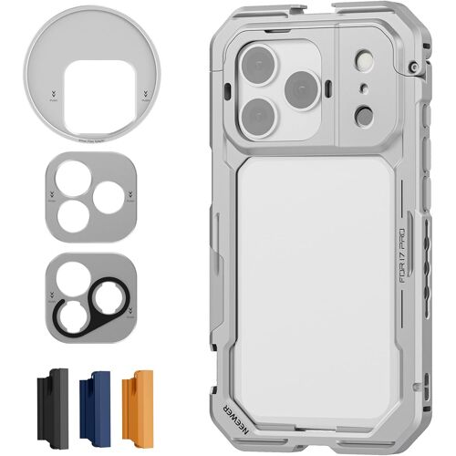 NEEWER Cage téléphone Compatible avec iPhone 17 Pro, stabilisateur vidéo à dégagement Rapide&Anneau Filtre 67mm, Plaque arrière d'objectif 17mm, Adaptateur Monture en T, PA143 (Argent)