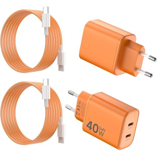 KALANKA-2Pack Chargeur 40W pour iPhone 17Pro, 2 Ports USB C Chargeur Rapide avec USB C Câble de 2M pour iPhone 17Pro Max/17 Pro/17/16/15, iPad Pro/Mini/Air | Orange Cosmique