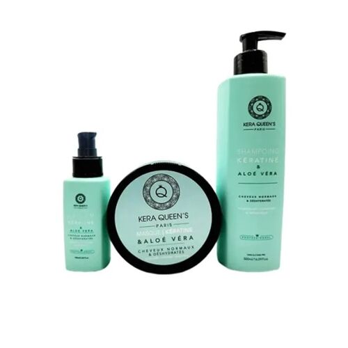 Kera Queen's Trio Aloe Vera Et Kératine Shampoing 500ml + Masque 500ml + Sérum 100ml 