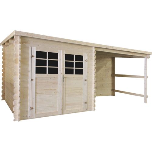 Abri De Jardin En Bois Avec Auvent "Montval" - 14 M² - 28 Mm