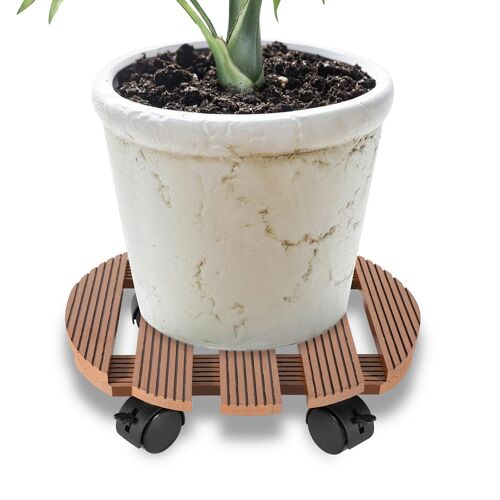 2x Chariot À Plantes Wpc Plateau À Roulettes Porte Plante A Roulettes Pour Pot De Fleur Plante Rond Marron