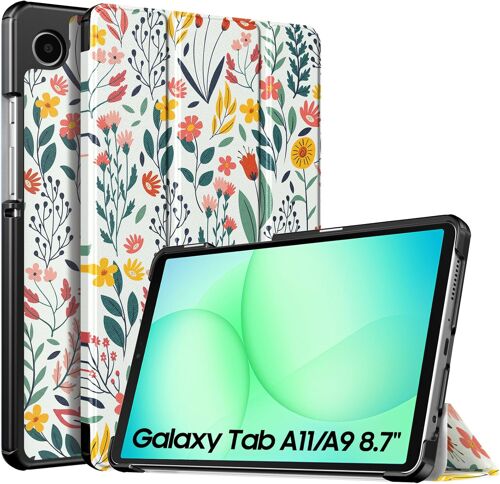 LORANKA-Coque Compatible avec Samsung Galaxy Tab A11/A9 8,7 Pouces (2025/2023), Étui de Protection Fin et Léger avec Dos en PC Rigide, Fleur
