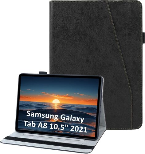 LORANKA-Coque pour Samsung Galaxy Tab A8 10.5"" 2022/2021, Housse PU Cuir avec Support Fonction & Fentes Cartes, Flip Cover Tablette Protection Étui pour Galaxy Tab A8 SM-X200/X205/X207, Noir