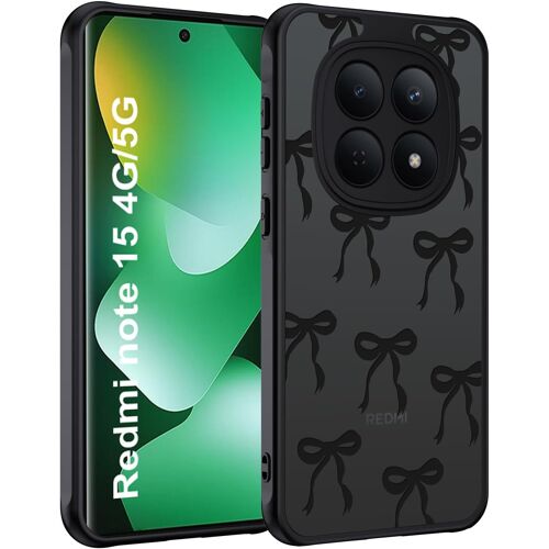 LORANKA-Coque pour Xiaomi Redmi Note 15 4G/5G, Étui Mat Translucide avec Motif de N?ud Arc Papillon Minimaliste Housse PC Dur Arrière Anti-Rayures + TPU Bumper Fine Antichoc, Noir