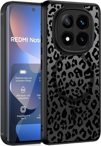 ELVORIX-Coque Magnétique pour Xiaomi Redmi Note 15 5G/ 4G, Translucide Mat Etui pour Redmi Note 15 Aesthetic Motif Léopard Dessin Case TPU + PC Rigide Antichoc Housse