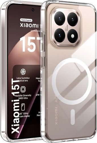 LORANKA-Coque pour Xiaomi 15T, Compatible MagSafe, Protección Grado Militar, Hautement Transparent et résistant, Anti-jaunissement, Anti-Graisse et Anti-Rayures Coque -Transparent