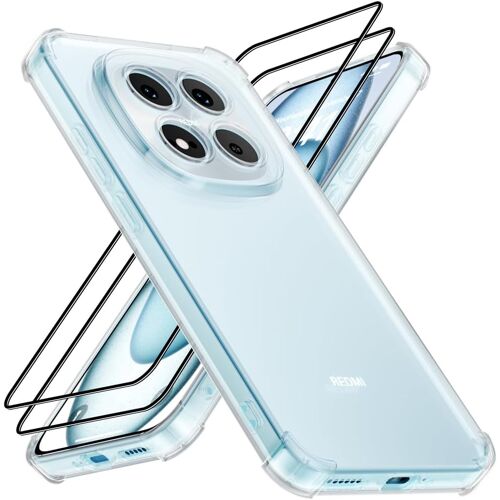 LORANKA-Coque pour Xiaomi Redmi Note 15 Pro 5G avec 2 Protections D'écran en Verre Trempé, Étui Transparent Antichoc en TPU avec Coins Airbag, Housse Protectrice Fine - Transparent