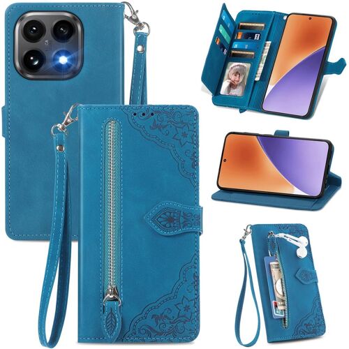 LORANKA-Coque Porte Monnaie pour Xiaomi 15T, Etui Portefeuille en Cuir PU avec Cover en TPU, Etui Multifonctionnel Porte-Cartes avec Dragonne. Bleu