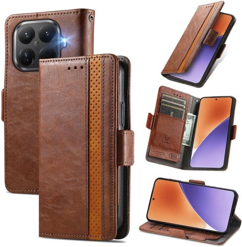 LORANKA-Coque pour Xiaomi 15T Pro, PU Housse Pochette Antichoc et Anti-Rayures Fonction Stand Rabat de Portefeuille Etui with Card Hold. Marron
