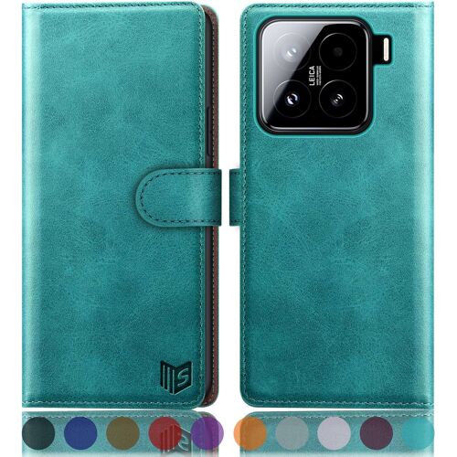 LORANKA-Etui Coque pour Xiaomi 15 [RFID Blocage] [Magnétique Protection] Fentes pour Cartes Protection Etui Housse Premium en Cuir PU pour Xiaomi 15 Portefeuille Bleu Vert