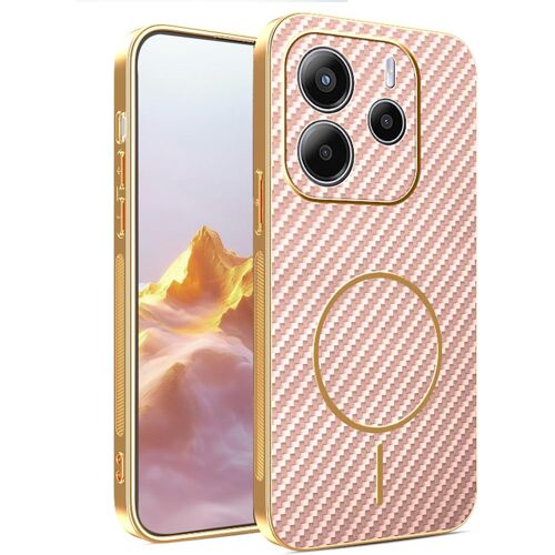 LORANKA-Coque Magnétique pour Xiaomi Redmi Note 14 5G, [Compatible avec la Chargement sans Fil] Très Mince Fibre de Carbone Étui, Doux Silicone Militaire Antichoc Housse. Rose