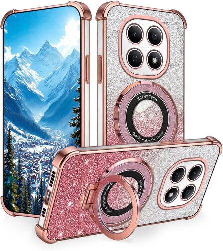 LORANKA-Coque Glitter pour Xiaomi Redmi Note 15 5G avec Support, Amovible Papier Pailleté Silicone TPU Housse, Etui pour Xiaomi Redmi Note 15 5G Transparente Brillant Protection (Rose)