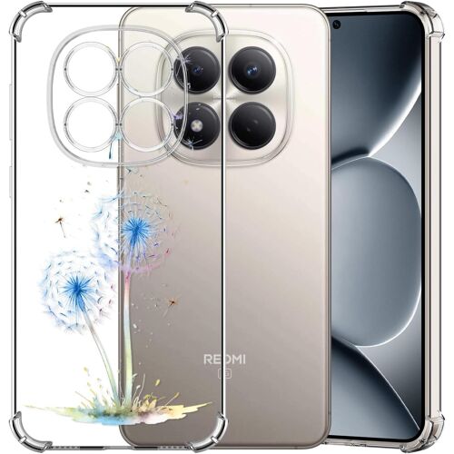 LORANKA-ChoosEU Transparent Coque pour Xiaomi Redmi Note 15 Pro 5G Mince Souple TPU Silicone Etui Fine Soft Étui avec Fleur Florale Motif Antichoc Protection Case Cover Clair Housse - Bleu Pissenlit