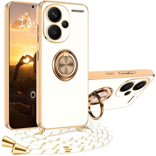 KALANKA-Coque pour Xiaomi Redmi Note 13 Pro Plus 5G avec Cordon, Coque pour Redmi Note 13 Pro Plus 5G avec Collier Silicone Housse 360° Voiture de Bague Magnétique Antichoc Étui Lanyard Cover Case