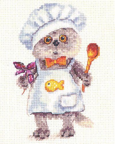 Kit Point De Croix Compté "Chat Chef" 10x14 Cm