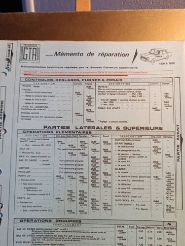 Mémento De Réparation Simca 1300 1500