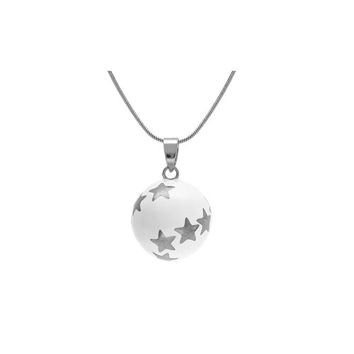 Collier Acier Bola De Grossesse Rond 21mm Résine Blanche Et Étoile 90+20cm