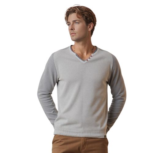 Pull Gris Pour Homme À Manches Longues - Confortable Et Stylé Avec Col En V Pour Un Look Décontracté