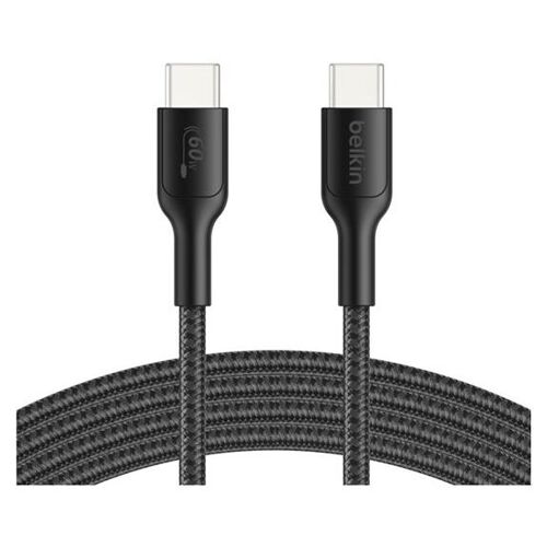 Belkin - Câble USB - USB-C (M) pour USB-C (M) - USB 2.0 - 2 m - câble tressé, alimentation USB-C (60 W), Charge rapide